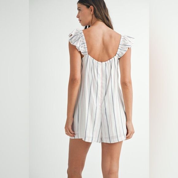 Striped Ruffle Sleeve Romper - Picture 4 of 9